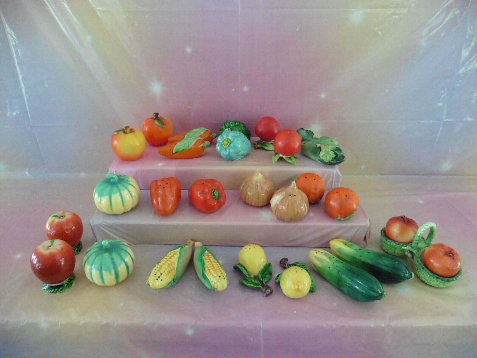 Vintage Salt & Pepper Shakers~Assorted Lot of 14 Sets Ceramic Vegetables & Fruit