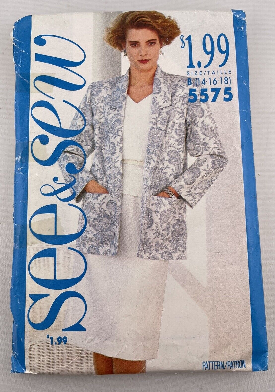 BUTTERICK 5575 See Sew Pattern VTG 80s UNCUT Jacket Top Skirt Size B 14 16 18