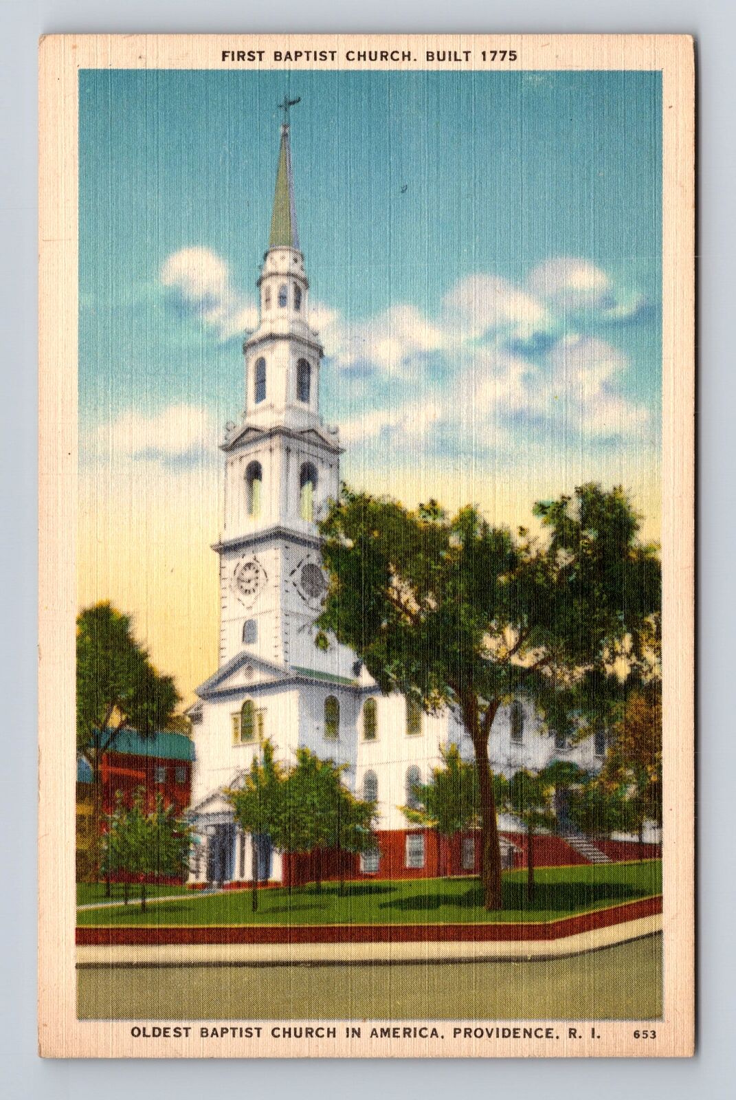 Providence RI-Rhode Island First Baptist Church, Oldest Baptist Vintage Postcard