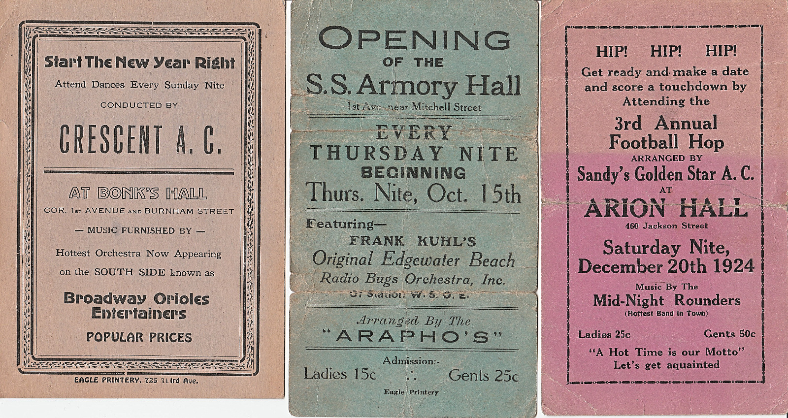 BALLROOM DANCE CARDS-ADS-MILWAUKEE-1920\'S-1930\'S-SET OF 5