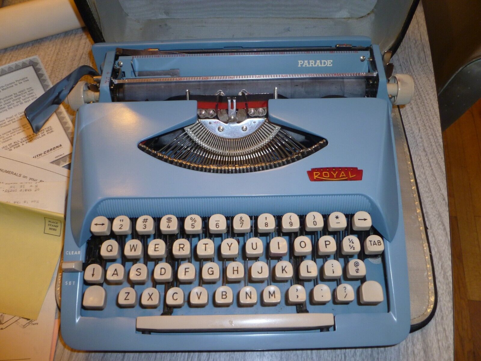 Vintage Working 1960's Royal Parade Blue Portable Typewriter with Case (HOLLAND)