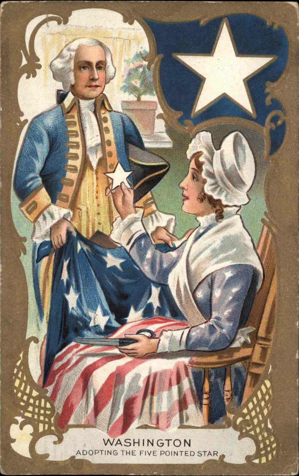 George Washington Betsy Ross Making American Flag c1910 Vintage Postcard