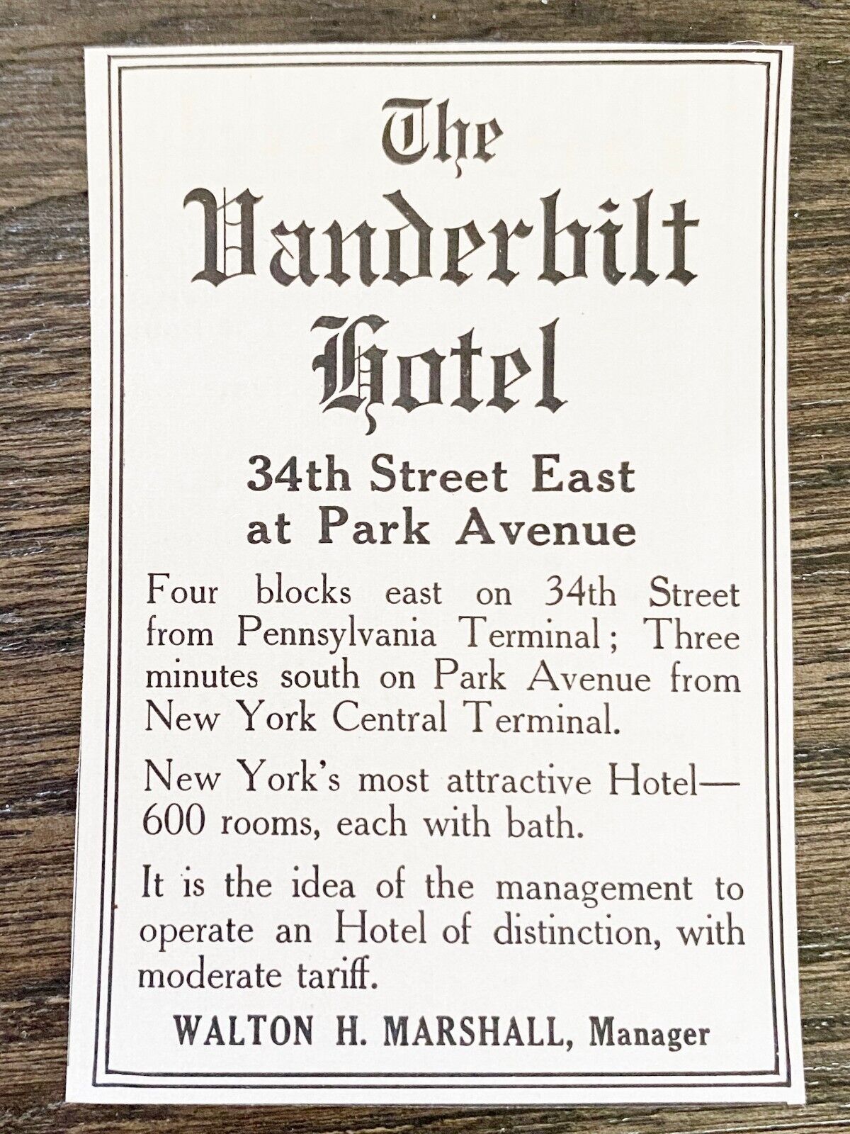 1914 THE VANDERBILT HOTEL Print Ad(4 Park Avenue)New York City\'s Most Attractive