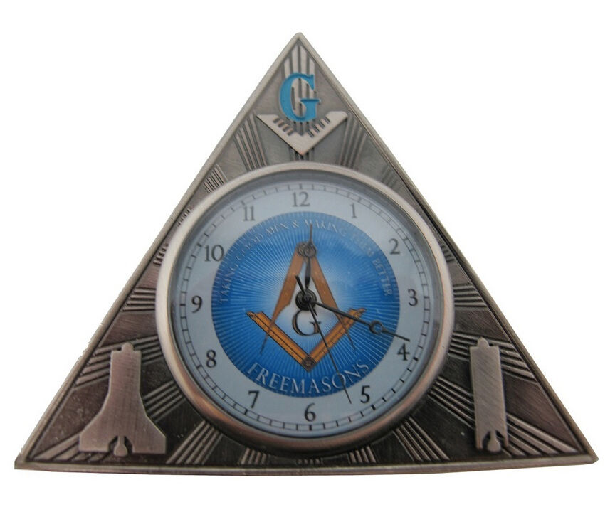 Gift for Freemason Mini Triangle Desk Clock Masonic Gift - Symbols front & back