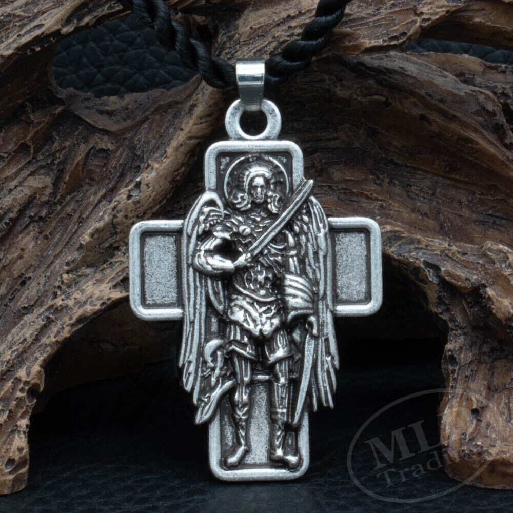 Archangel Patron Saint St Michael Battle Cross Pendant Necklace For Protection