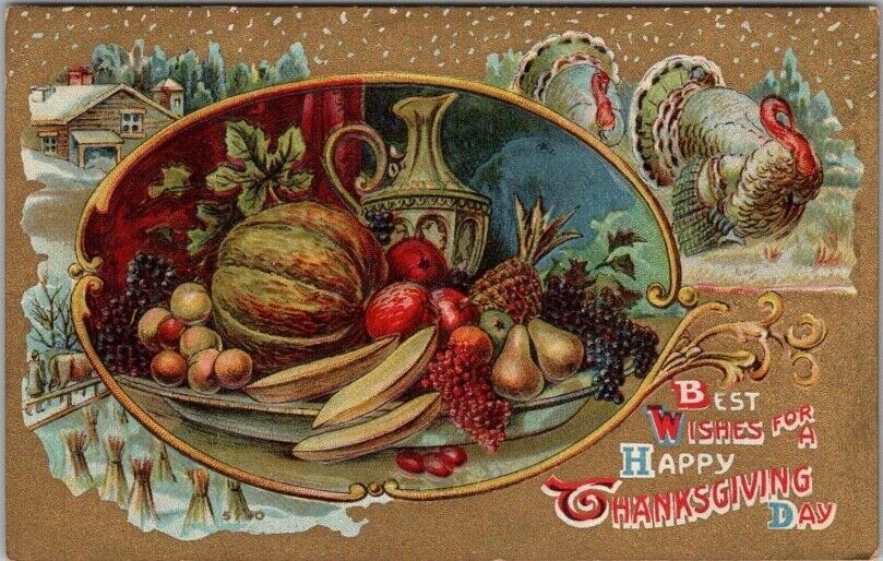 1910s HAPPY THANKSGIVING Embossed Postcard \