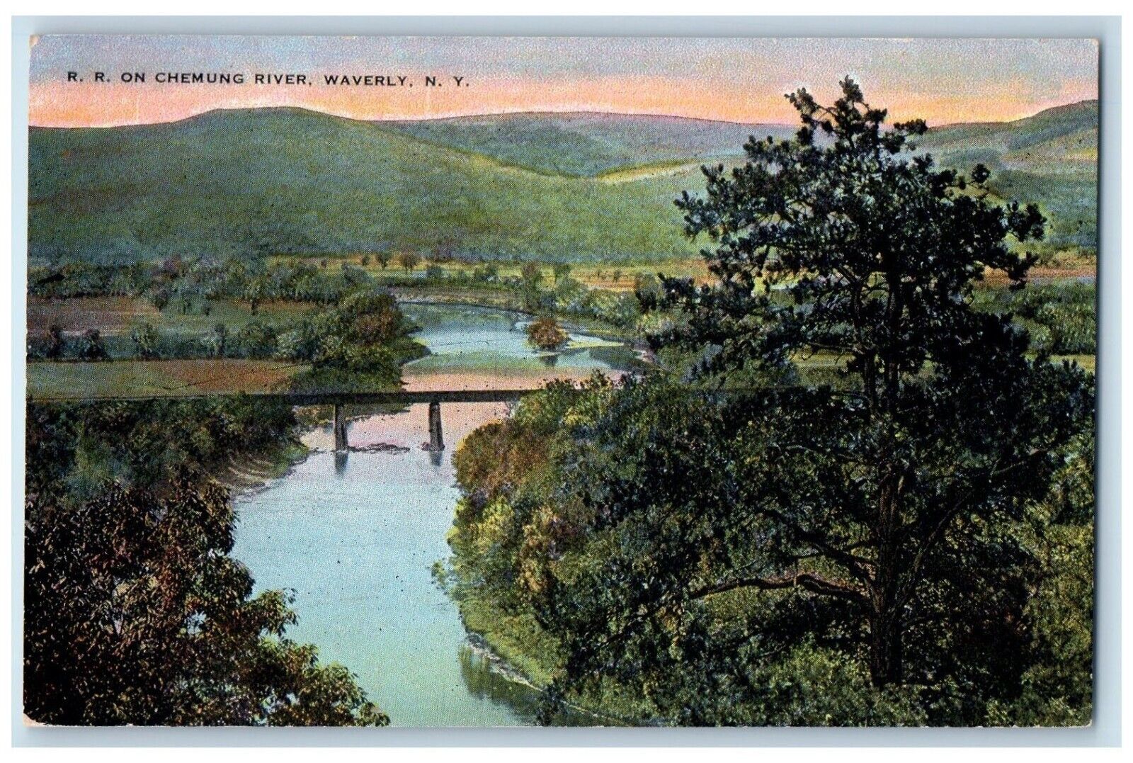 c1910 RR Chemung River Bridge Exterior Waverly New York Vintage Antique Postcard