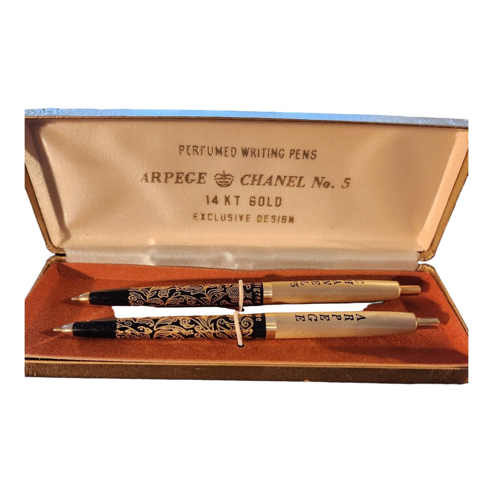Vintage 14 KT Filigree Golden Set Of Pens Scented Urgent Need By Ink Channel #5+