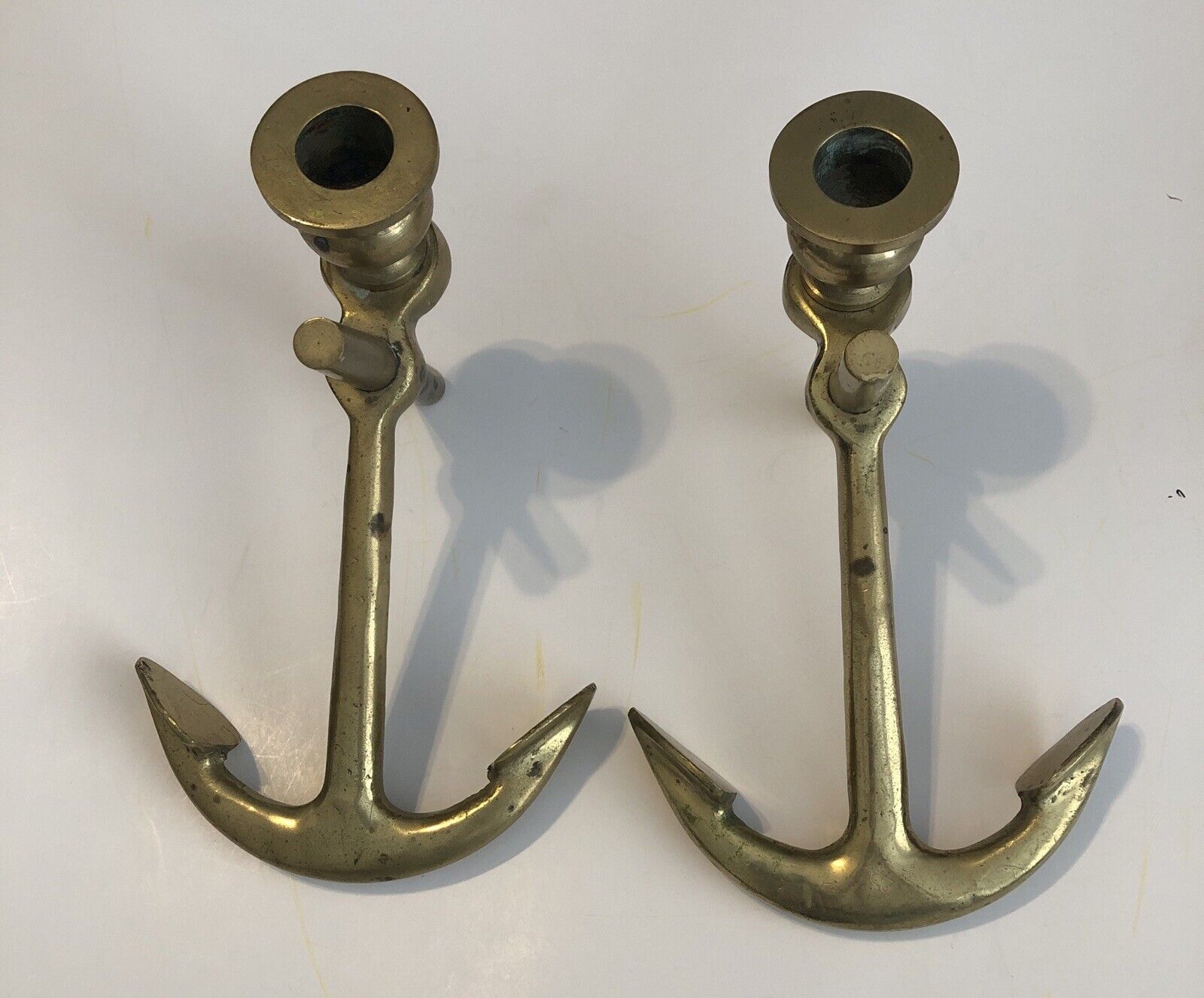 Vintage Pair Of Brass Candlestick Holder Nautical Ship Anchors