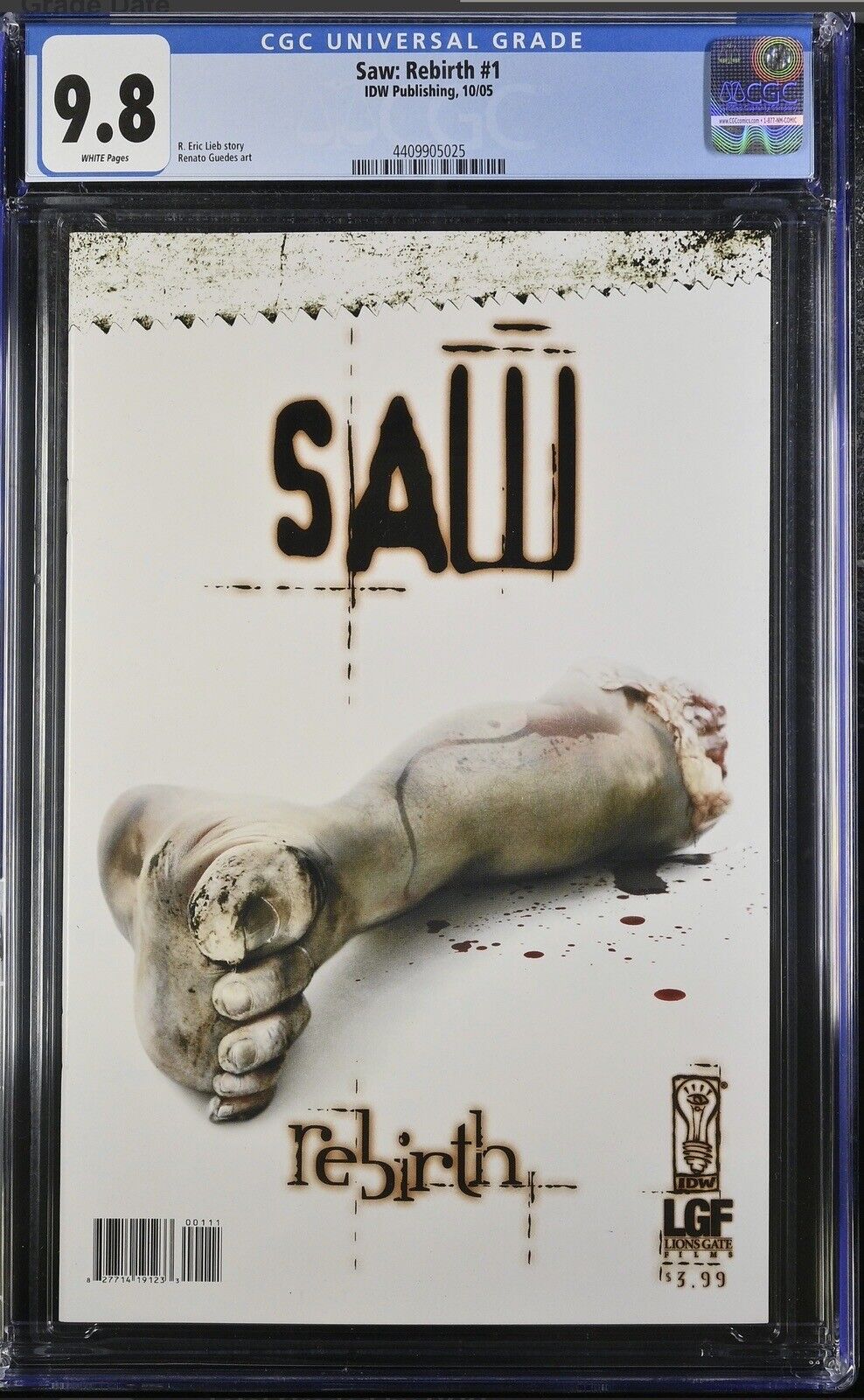 Saw: Rebirth #1 CGC 9.8 WHITE Pages Horror Movie 2005 IDW Pub Eric Lieb & Guedes