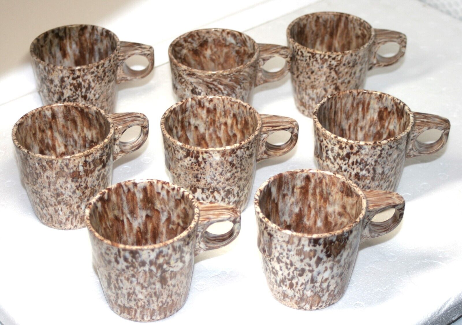 Lot Of 8 Vintage Halsey Coffee Cups US Military  Highly Figured Mottled Melmac