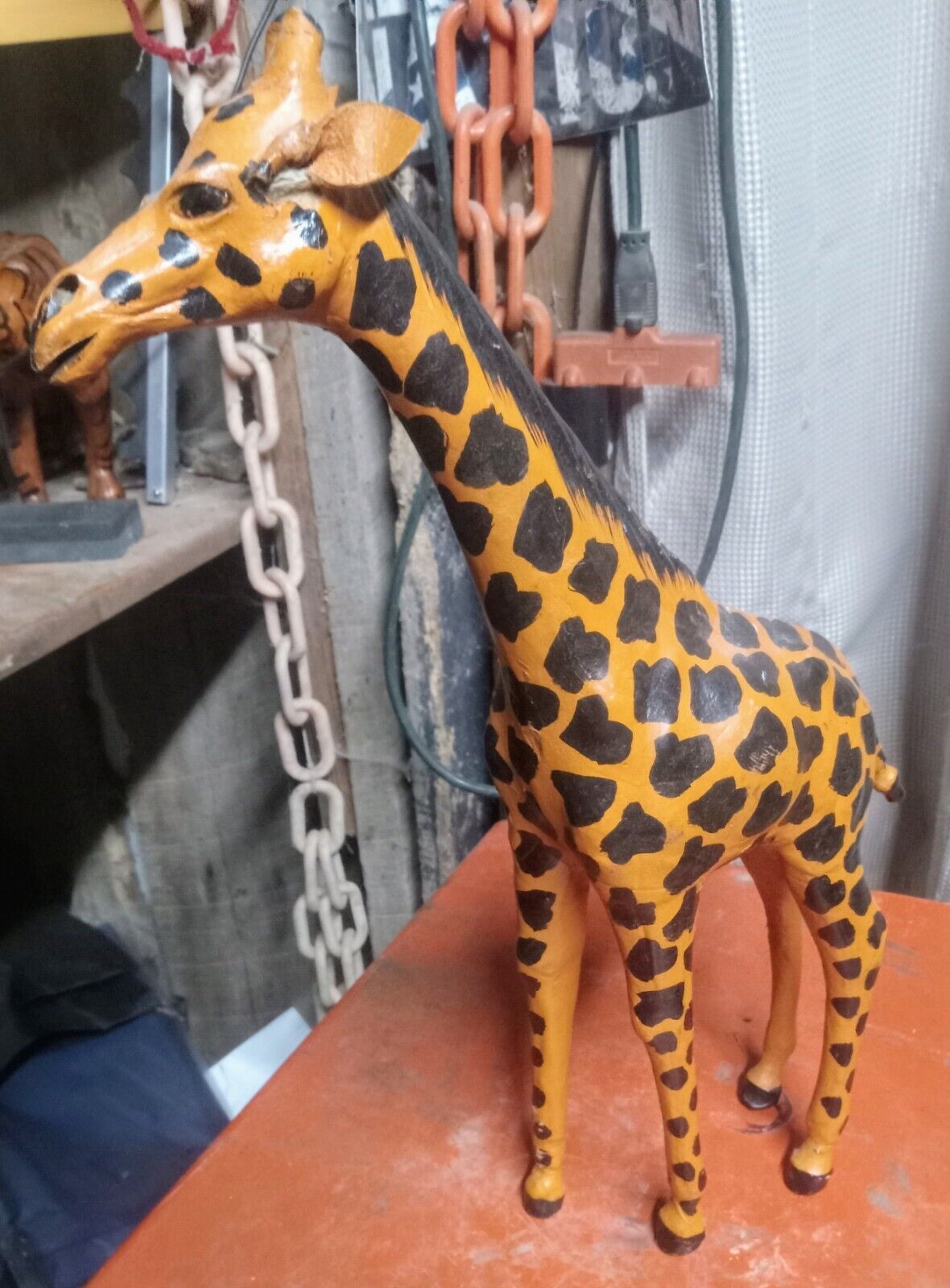 Vintage Leather Wrapped Giraffe Large 18 Inch Tall Statue Figurine