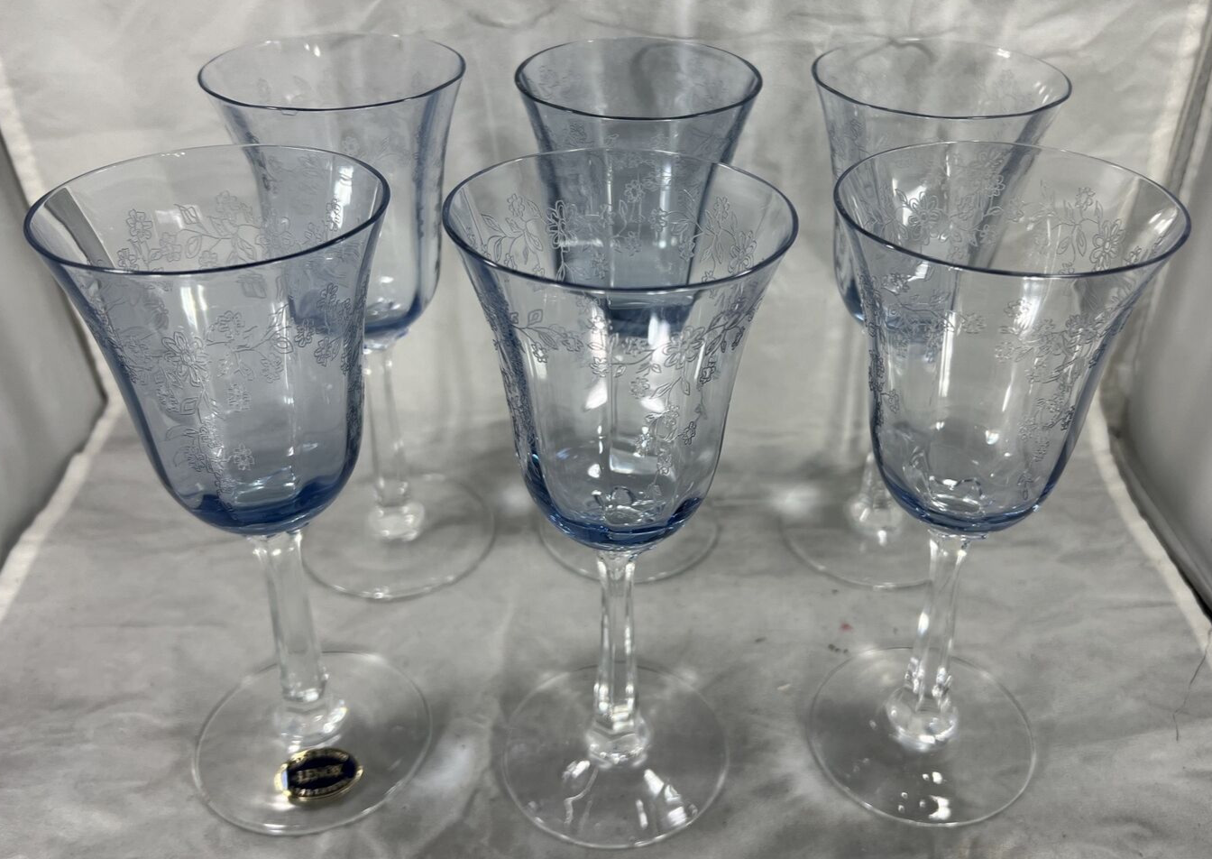 LENOX Wine Glass Sky Blossoms Blue Bowl Hand Blown Lead Crystal Set of 6