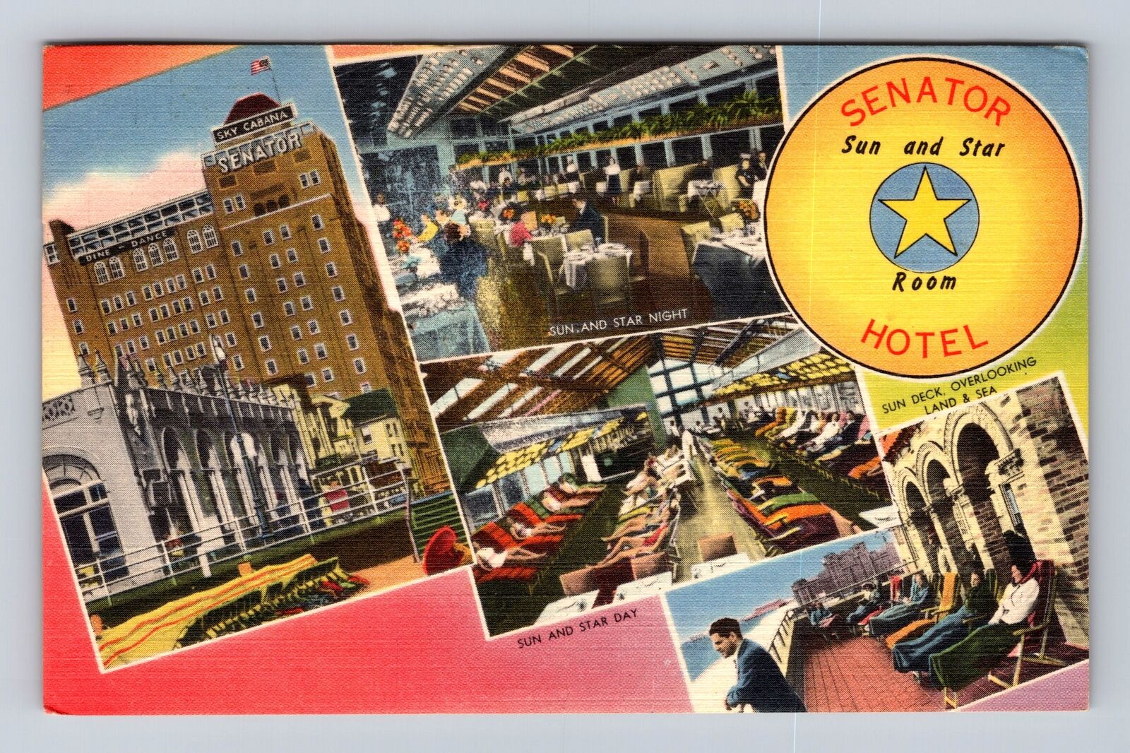 Atlantic City NJ-New Jersey, Senator Hotel, Sun & Star, Vintage Postcard