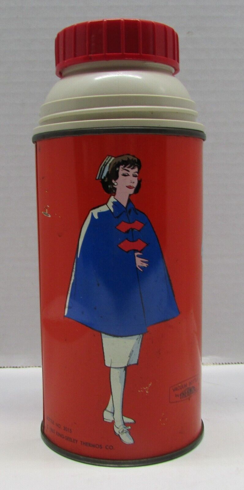 ANTIQUE KING SEELY BRAND No. 2015 THERMOS WITH JUNIOR NURSE DESIGN 1963