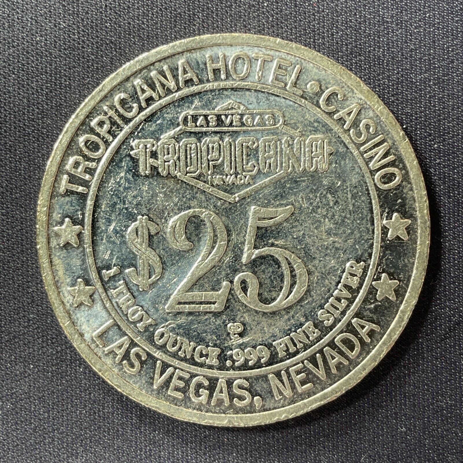 Tropicana Las Vegas $25 casino slot token 1996 obsolete 1 ounce 999 silver SLOT