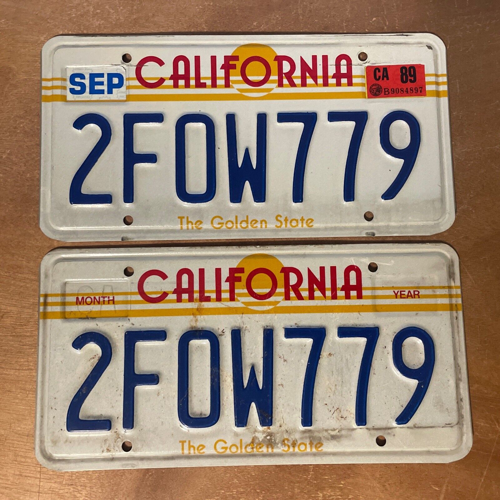 1989 California License Plate Pair # 2FOW779