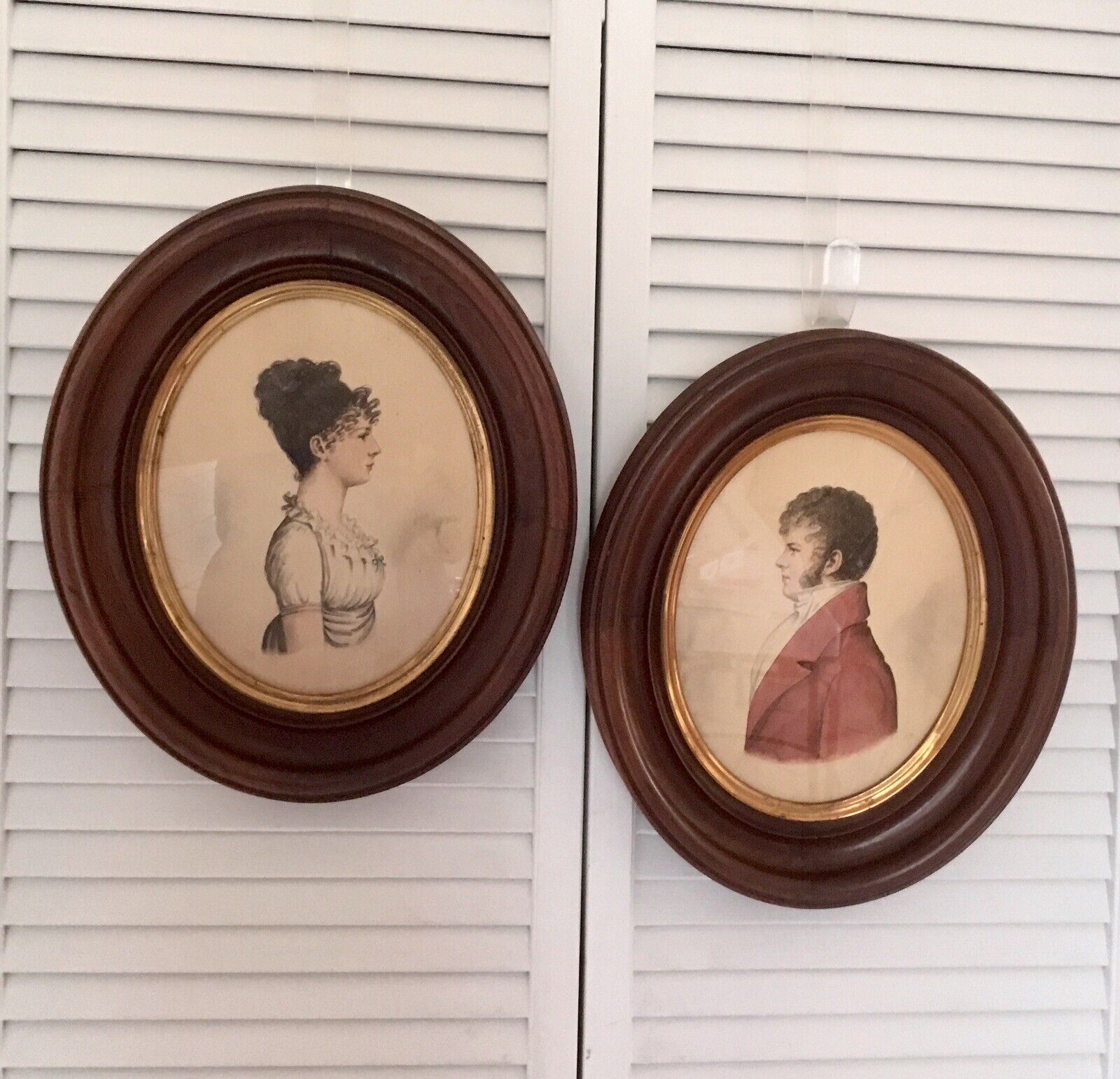 Antique Set Of Oval Framed Mr & Mrs Lithograph Bust Portraits