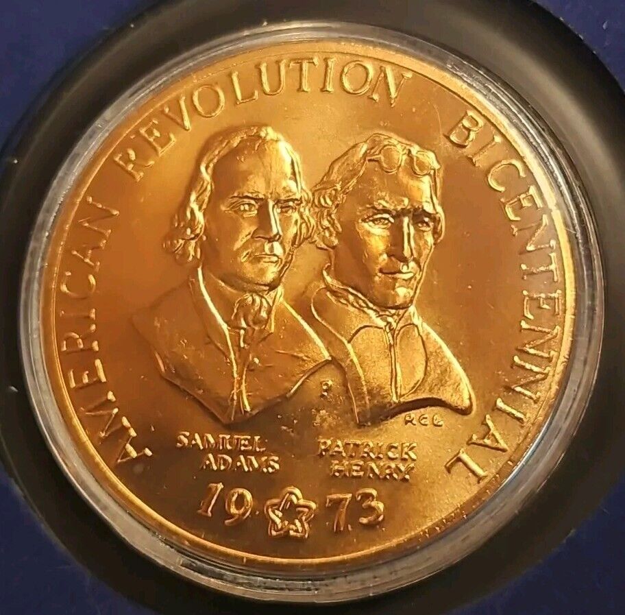 Official American Revolution Bicentennial Medal 1973 Sam Adams Patrick Henry New