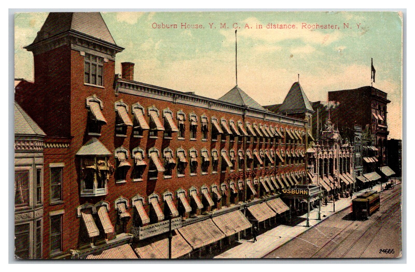 New York Rochester ~ Osburn House & YMCA ~ Trolly main street UNP