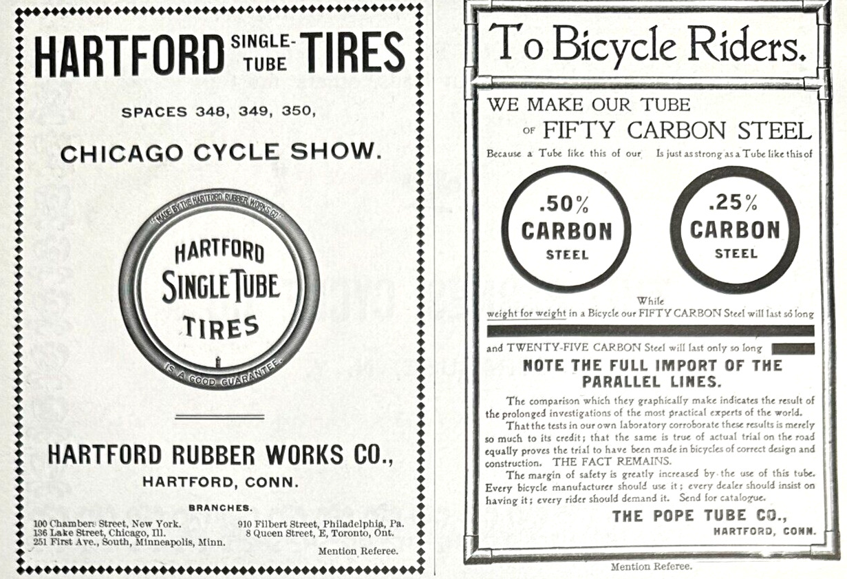 1896 Hartford Single Tube Tires The Pope Tube Co HARTFORD CT Bicycle Print Ad