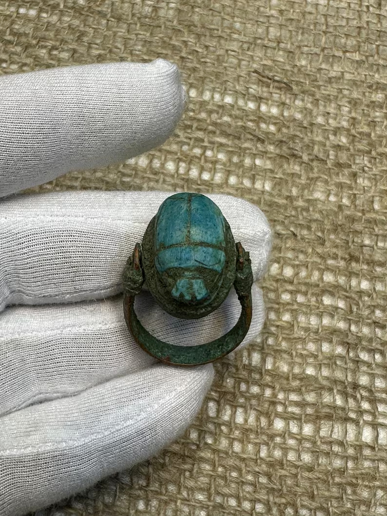 Copper ring with an Egyptian scarab one of the authentic Egyptian artifacts BC