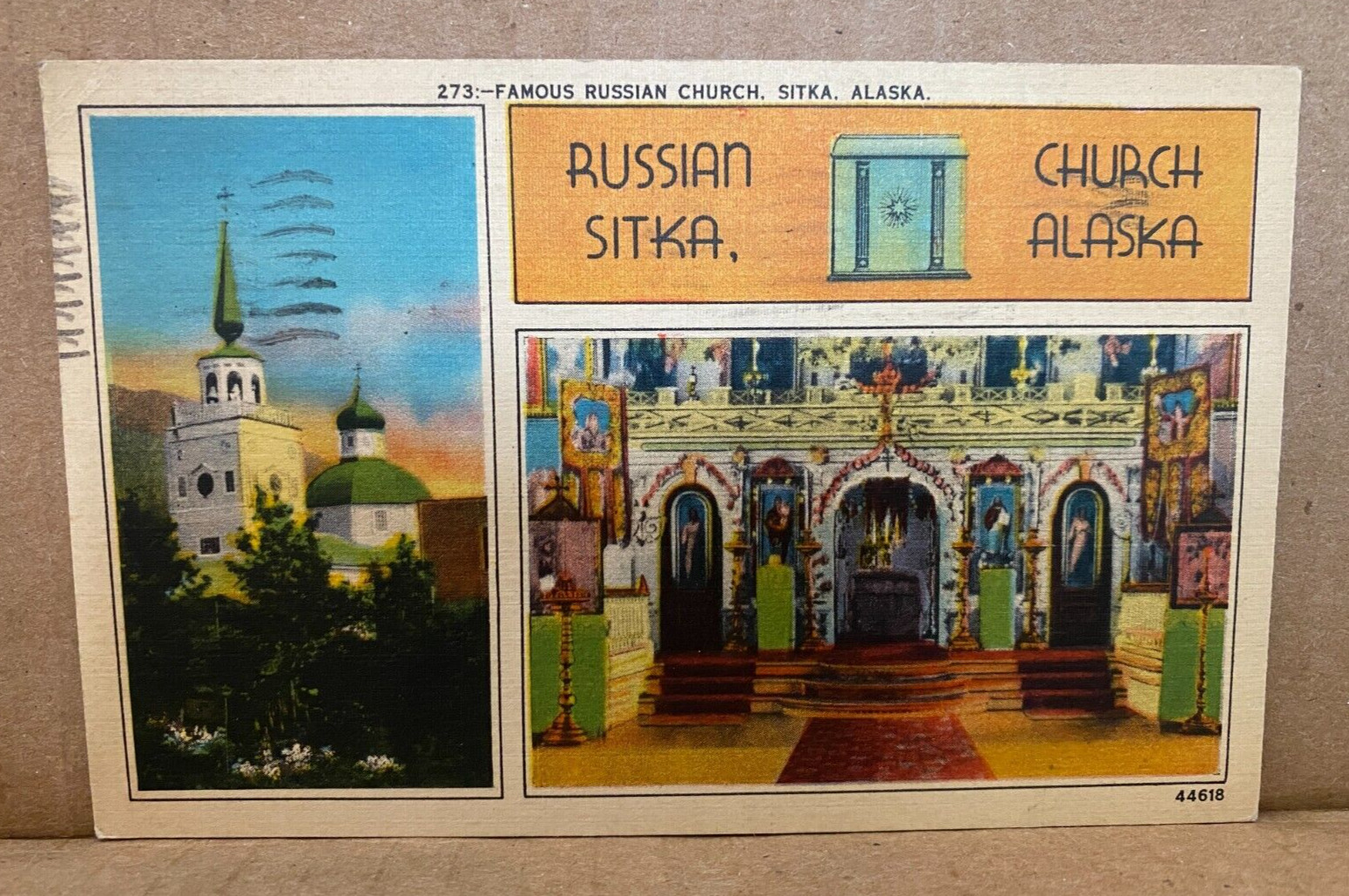 Famous Russian Church Sitka Alaska Postmarked 1943 Linen Postcard