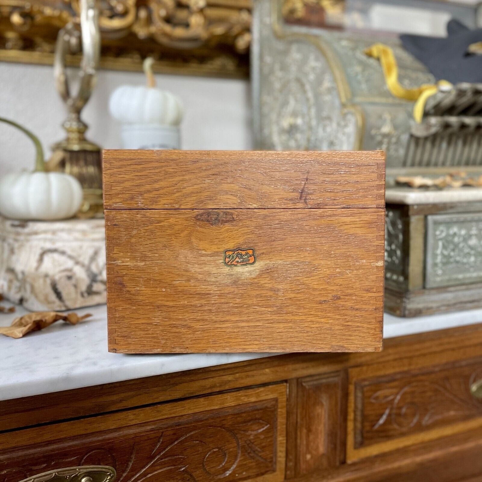 Vintage Weis Wood File Box Joints Wooden Storage Unique Antique Recipes Notes