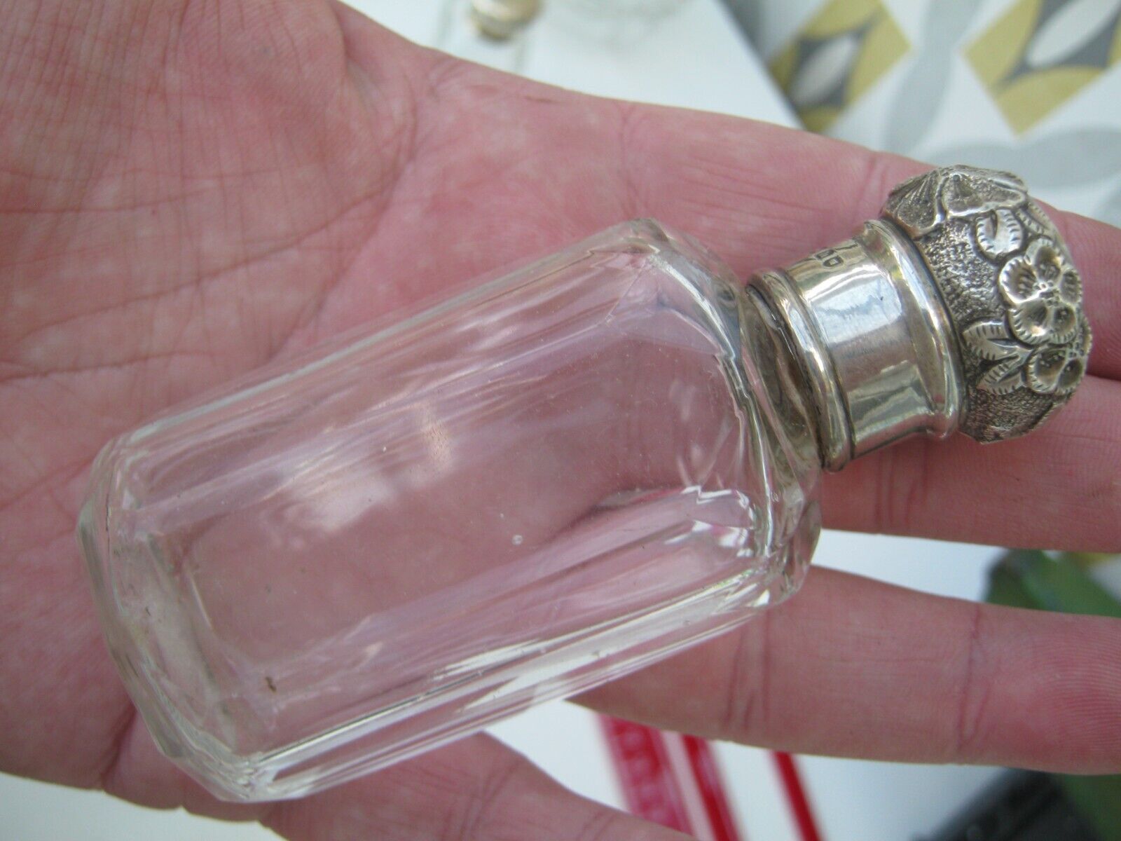 Antique Sterling Silver Scent Flask With Nouveau Lid