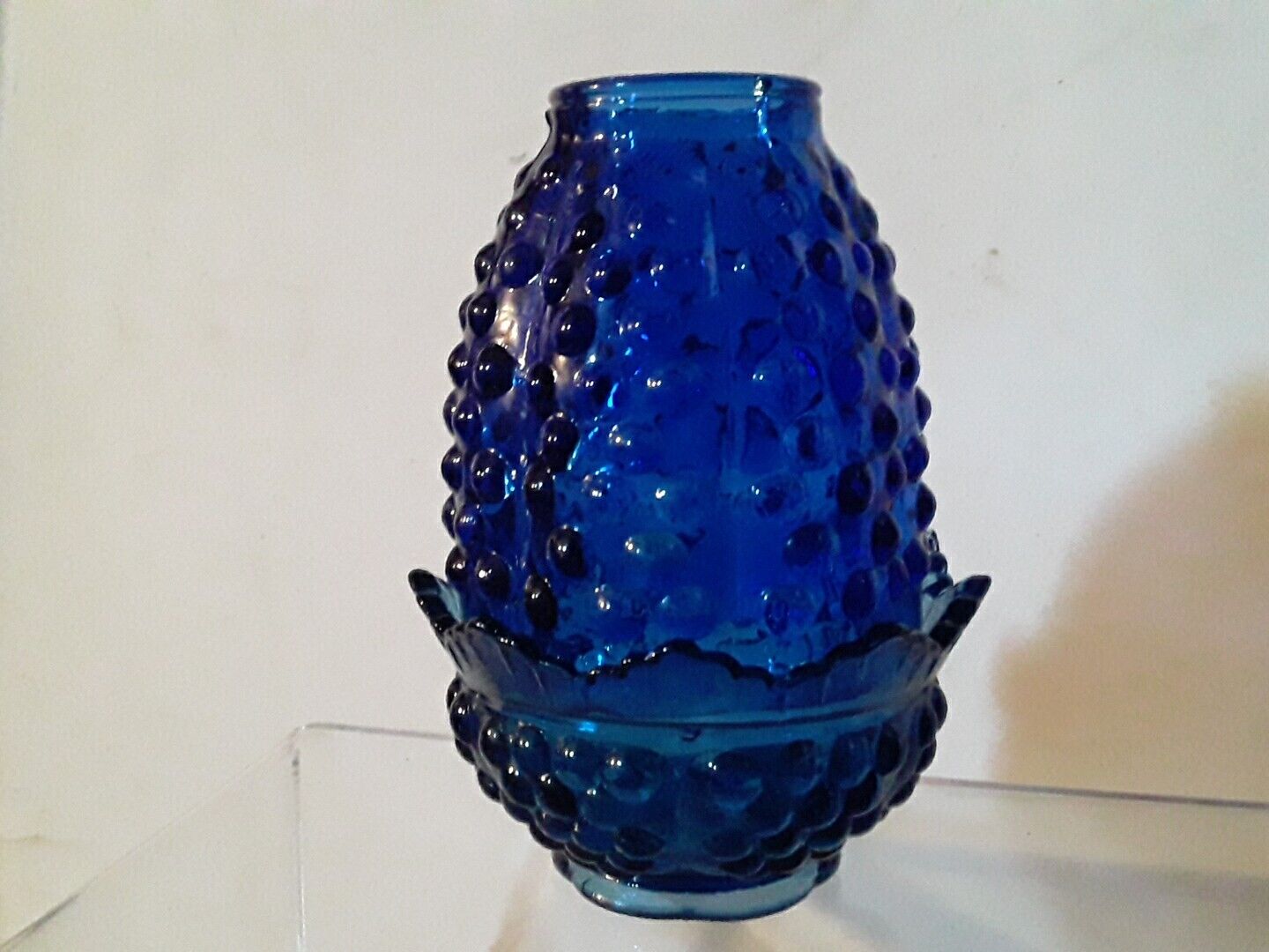 VTG Fenton Colonial Blue Cobalt Hobnail Glass Fairy Lamp Tea Light 2 pc 4 1/2”