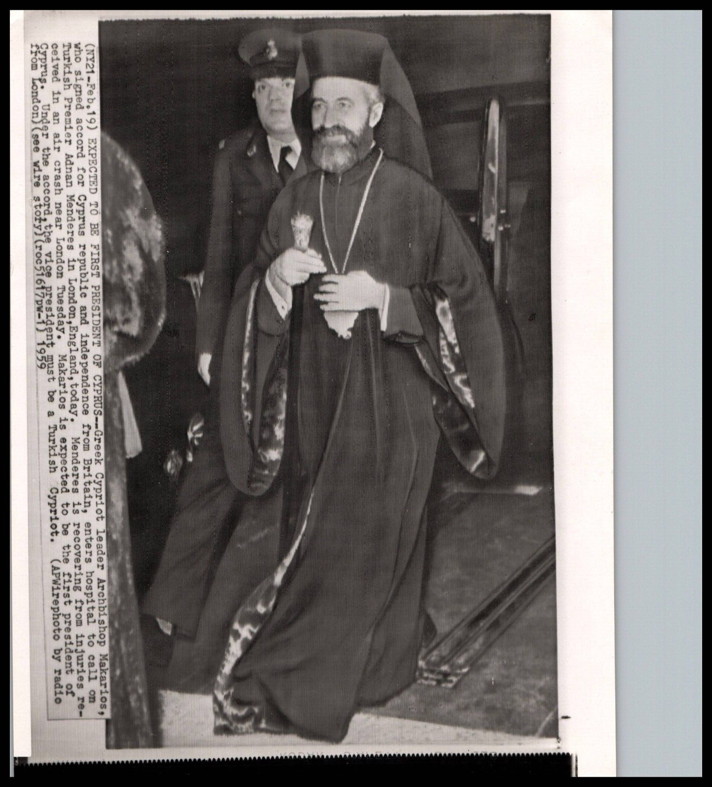 1959 CYPRIOT LEADER ARCHBISHOP MAKARIOS in LONDON PORTRAIT ORIG PRESS PHOTO 400
