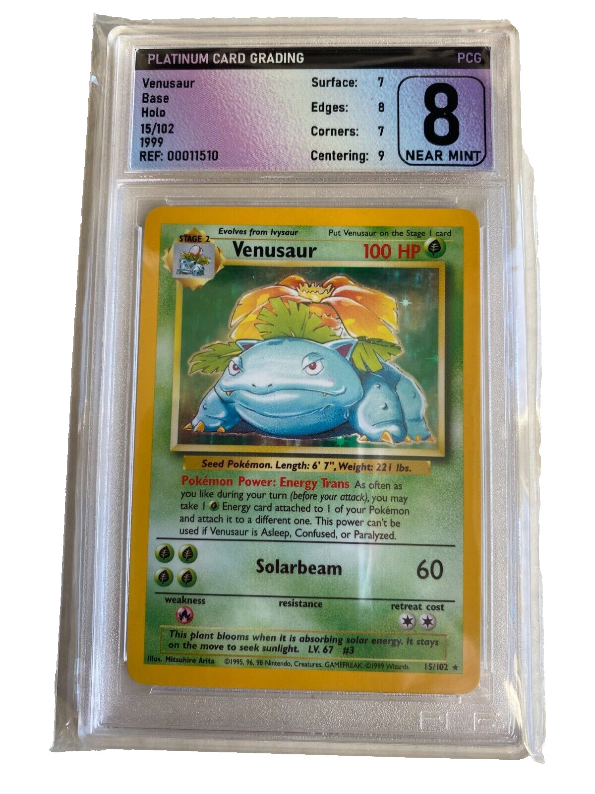 Pokémon TCG Venusaur Base Set 15/102 Holo Unlimited Rare PGS Graded 8 Near Mint