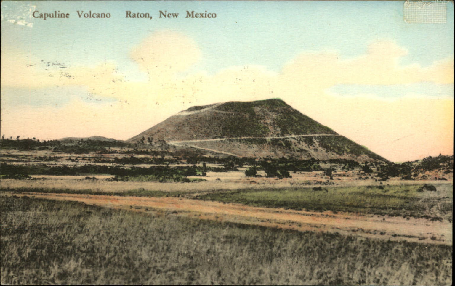 Capuline Volcano Raton New Mexico ~ hand-colored Albertype ~ mailed postcard