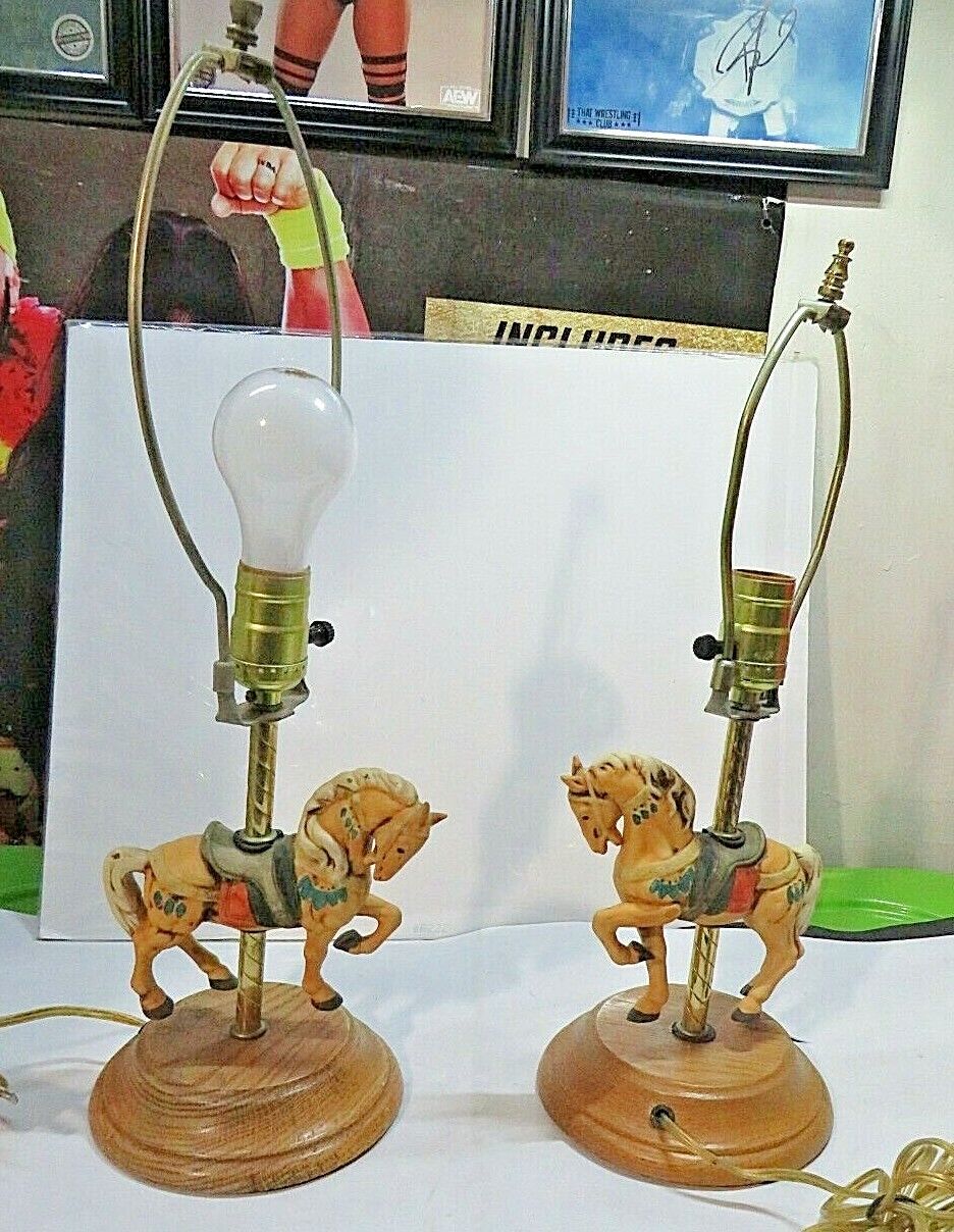 Vintage Carousel Horse Table Lamp Rare lot of 2 
