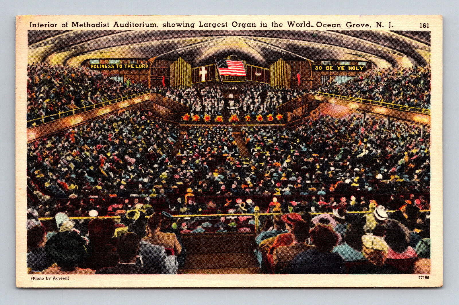 Interior Methodist Auditorium Largest Organ in the World Ocean Grove NJ Postcard