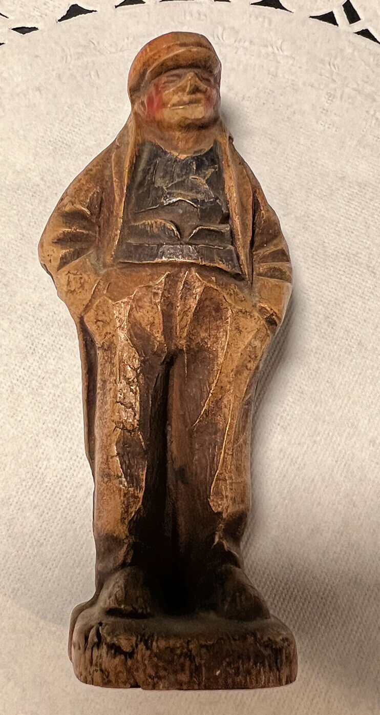 Antique/Vintage ANRI Style Old Man Hand Carved Wooden Figurine