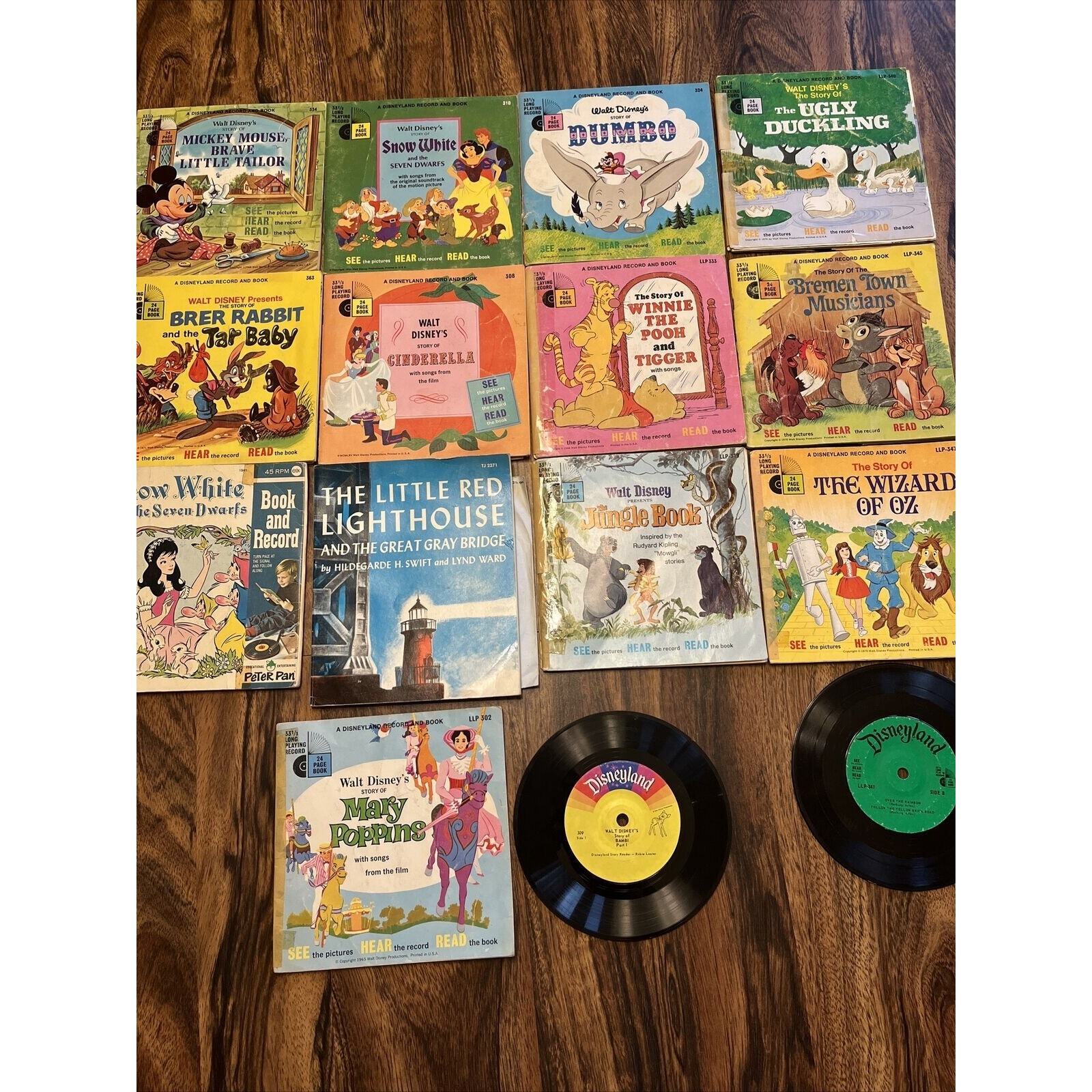Lot of 11 Disneyland + Other Record and Book 33 1/3 RPM Vinyl READ