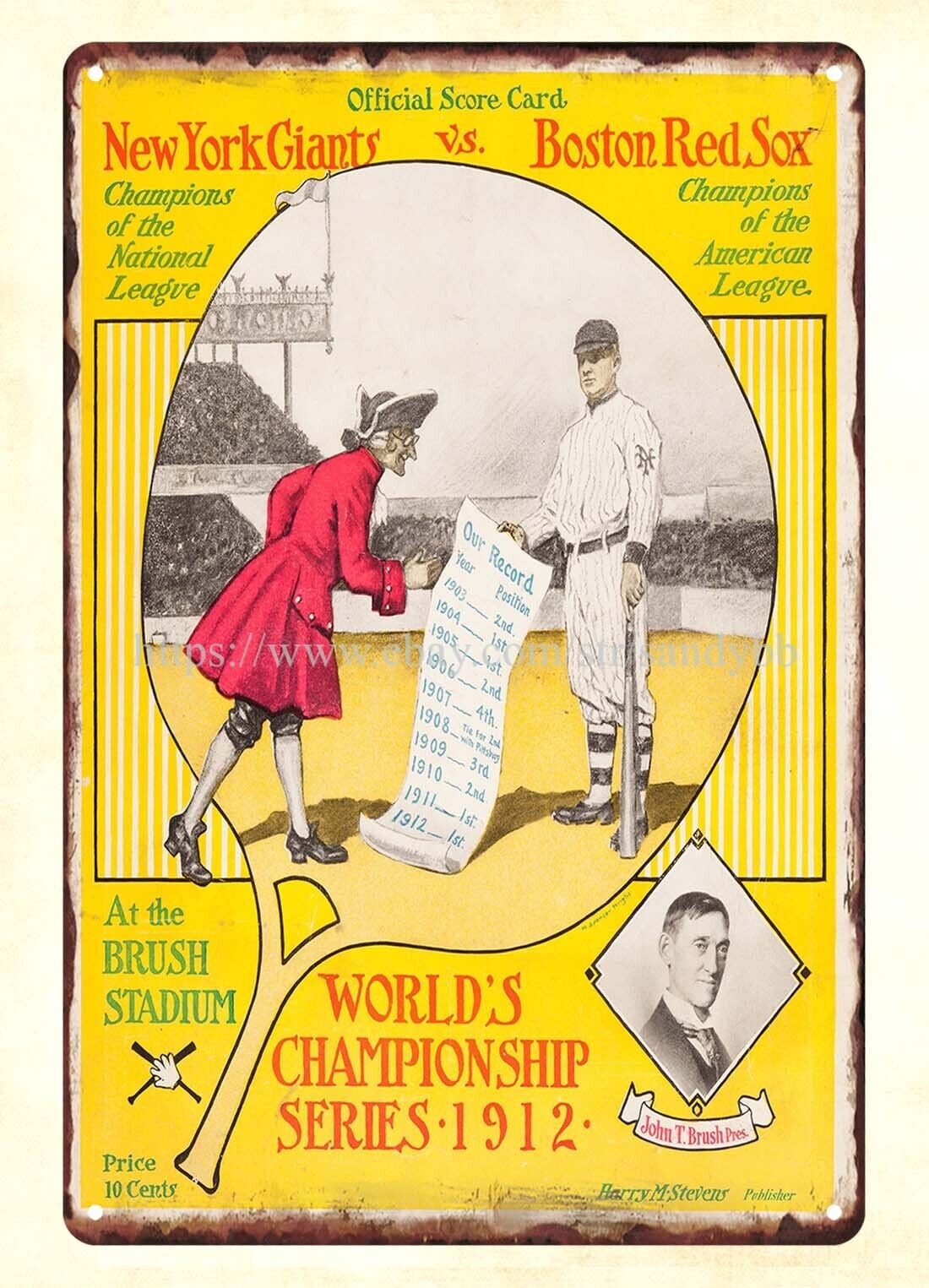 1912 baseball sports Game One Program metal tin sign home decor shops