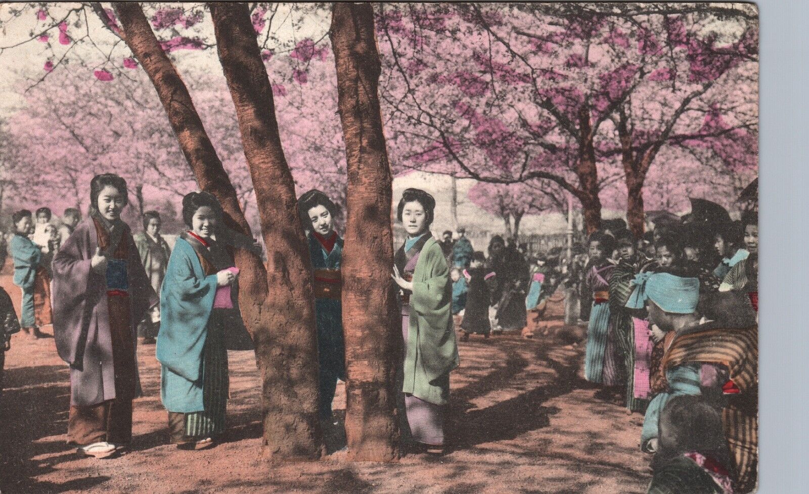 GEISHA OUTDOOR PUBLIC EVENT original antique postcard japan kimono cosplay