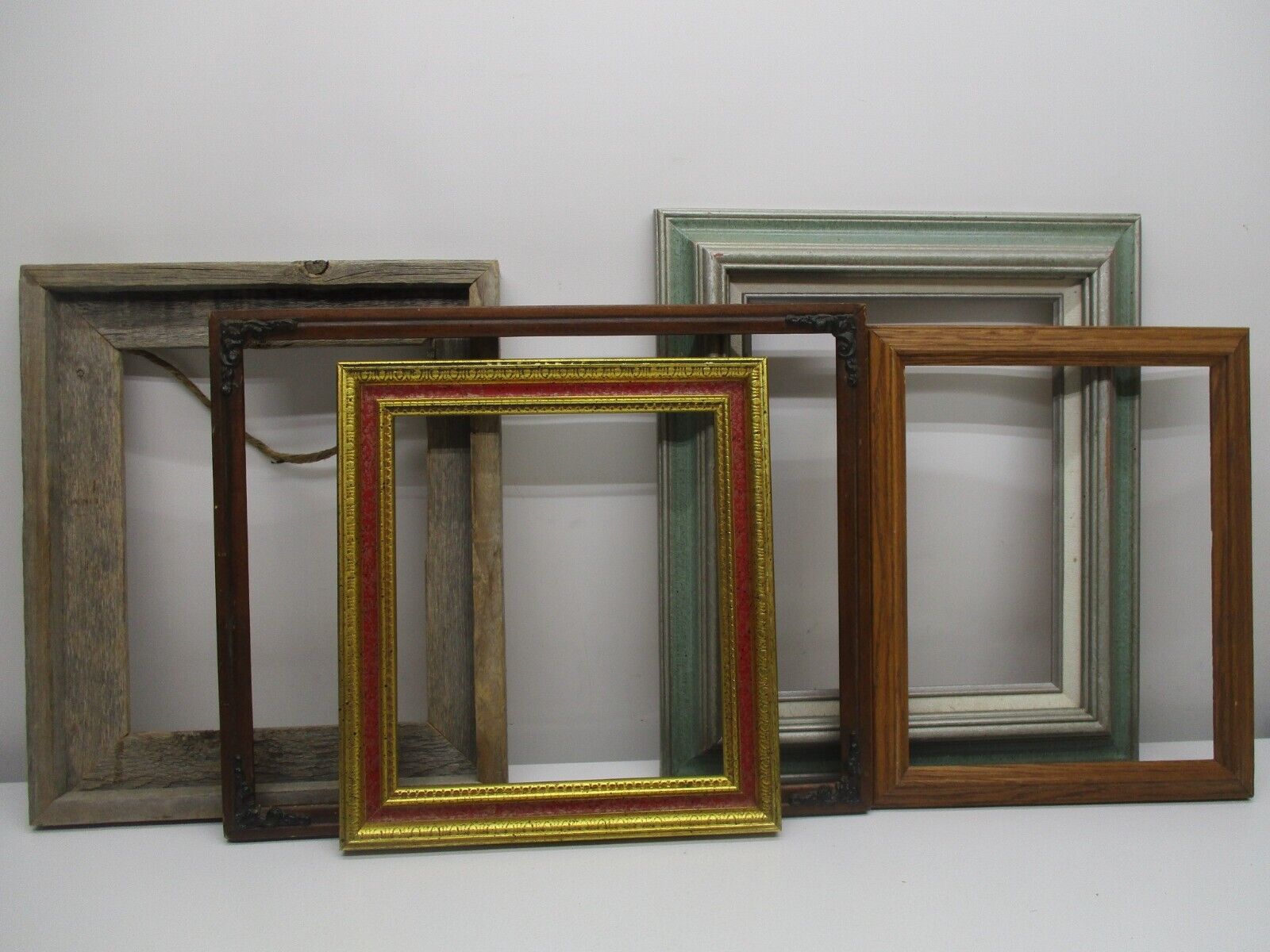 Lot Of 5 Vtg/Old Solid Wood Pic Frames  (3) 8X10 (1) 8x9 (1) 14x11 Multicolor