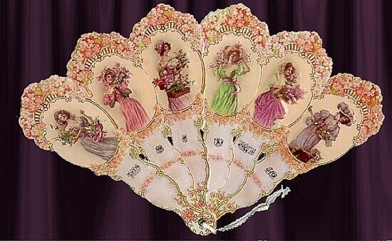 VICTORIAN Vintage 6 LADIES HAND FAN greeting card WOW
