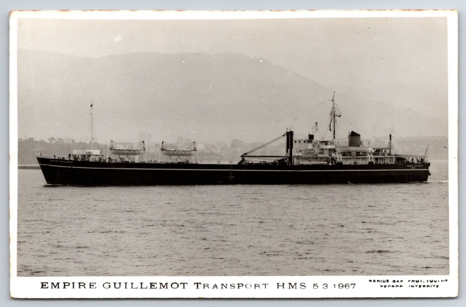 Empire Guillemot Transport Ship - Marius Bar - RPPC - Real Photo Postcard - 1967