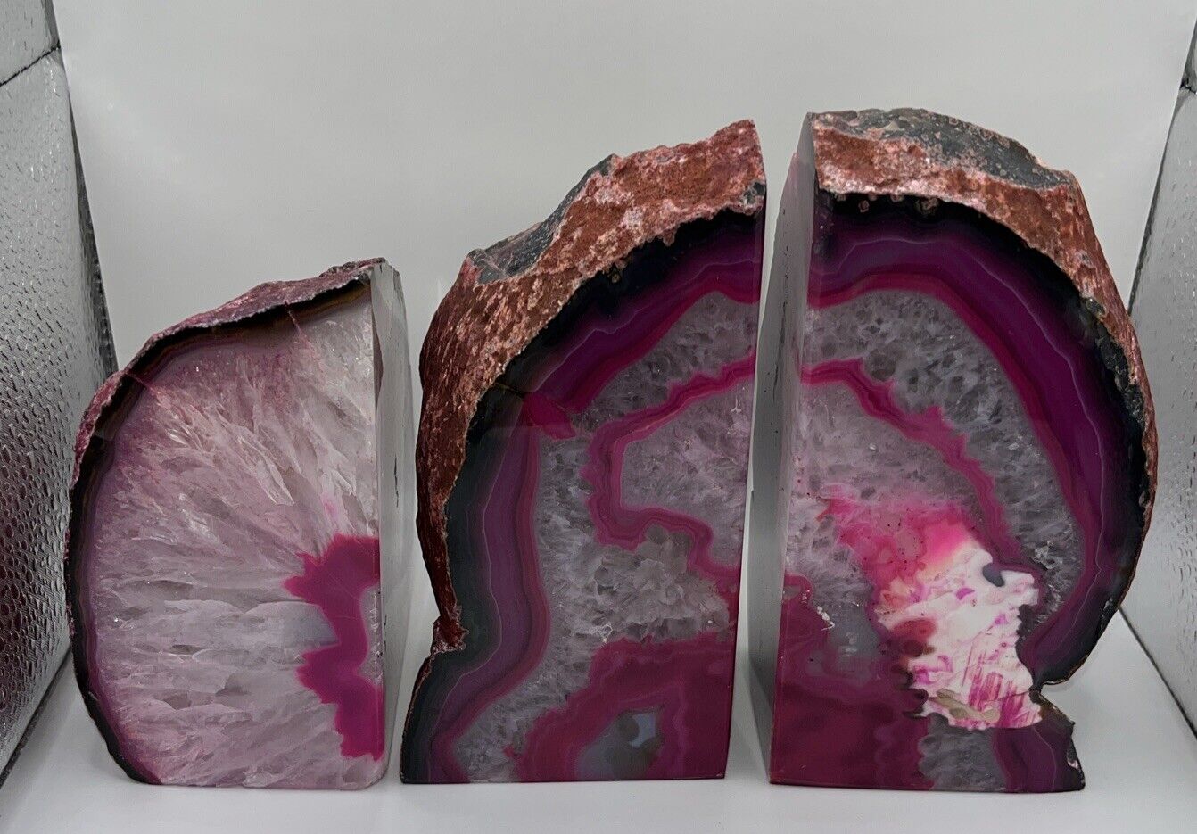 Set/3 POTTERY BARN Pink Agate Bookends Decorative Made in Brazil Heavy