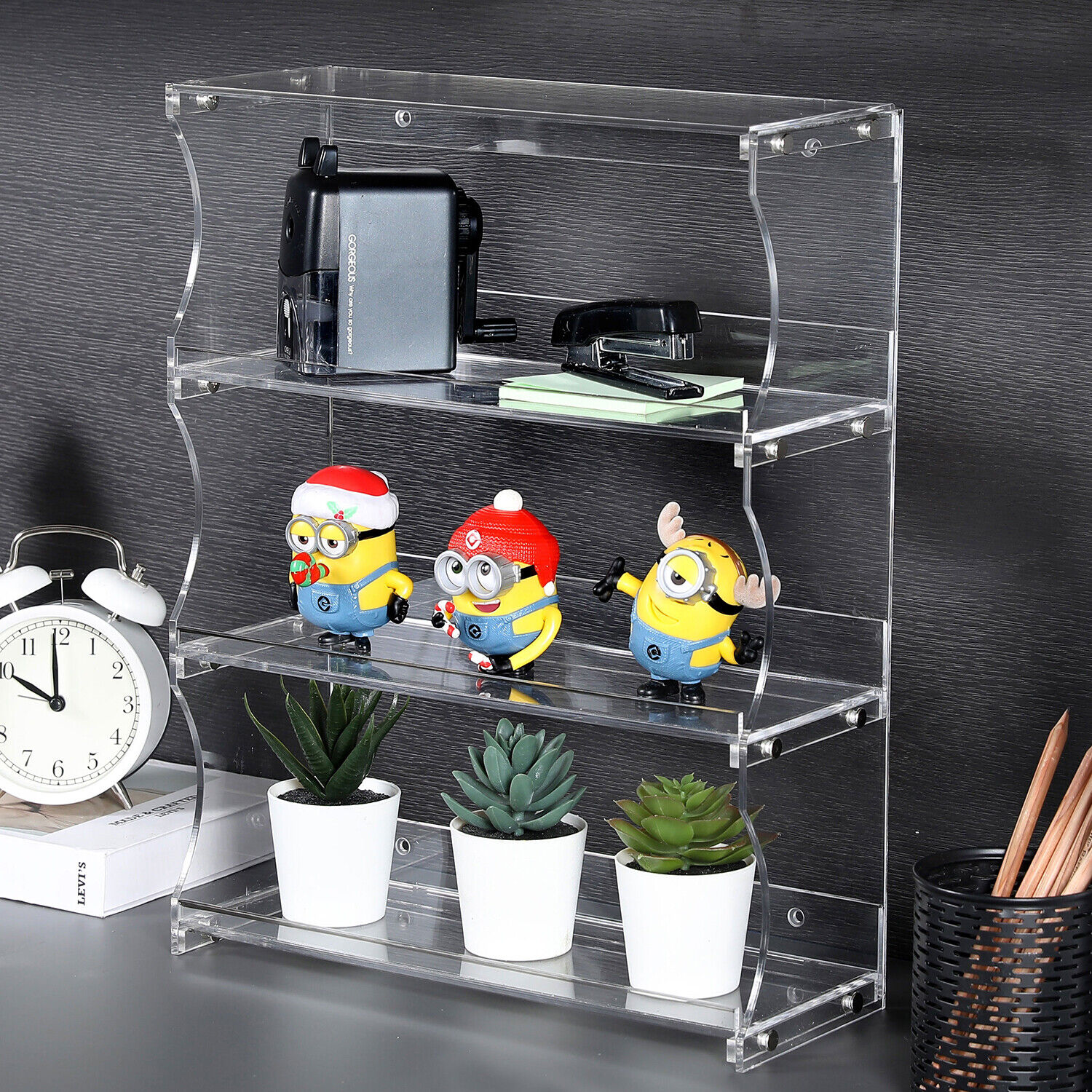 Clear Acrylic Wall Mounted 3 Tier Floating Display Rack, Plastic Hanging Shelves