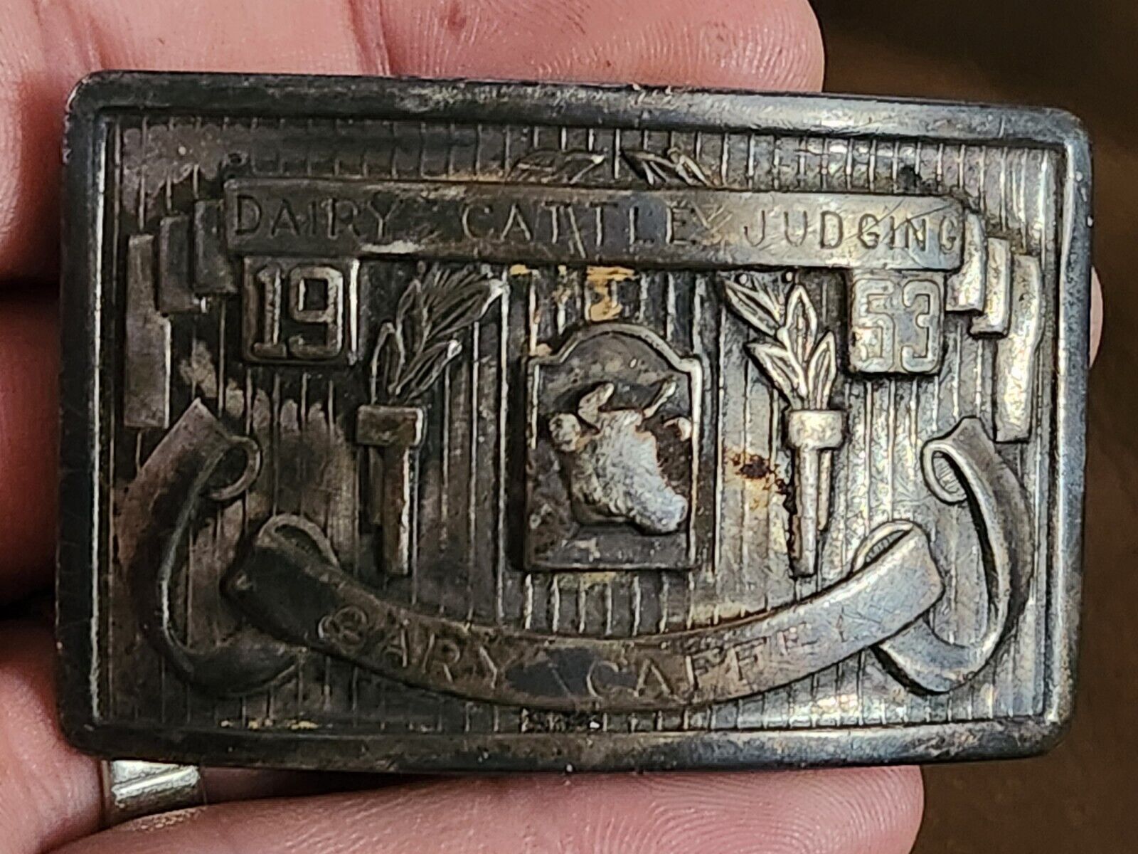 Sterling Silver 62 Grams 1953 Dairy Cattle Judging Belt Buckle Gary Caffry