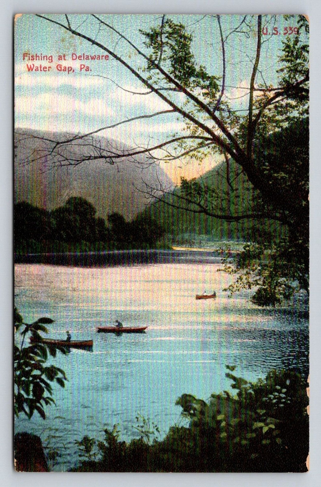 c1910 People Small Boats Fishing Delaware Water Gap Pennsylvania P183