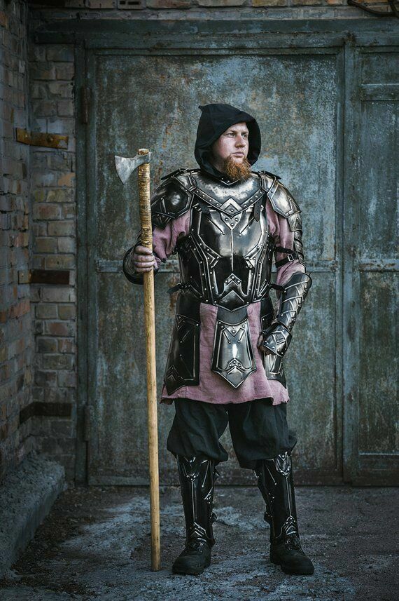 Medieval Blackened Steel LARP Dwarven Style Medieval Full Armor Suit SO5