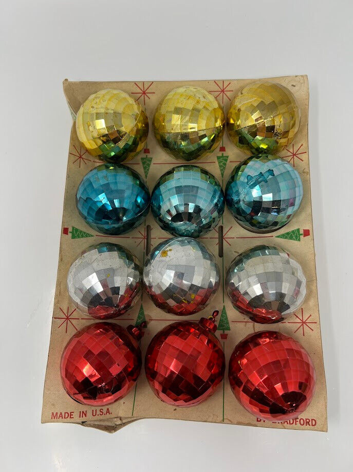 Vintage Christmas Bradford Unbreakable Disco Ball 12 Ornaments