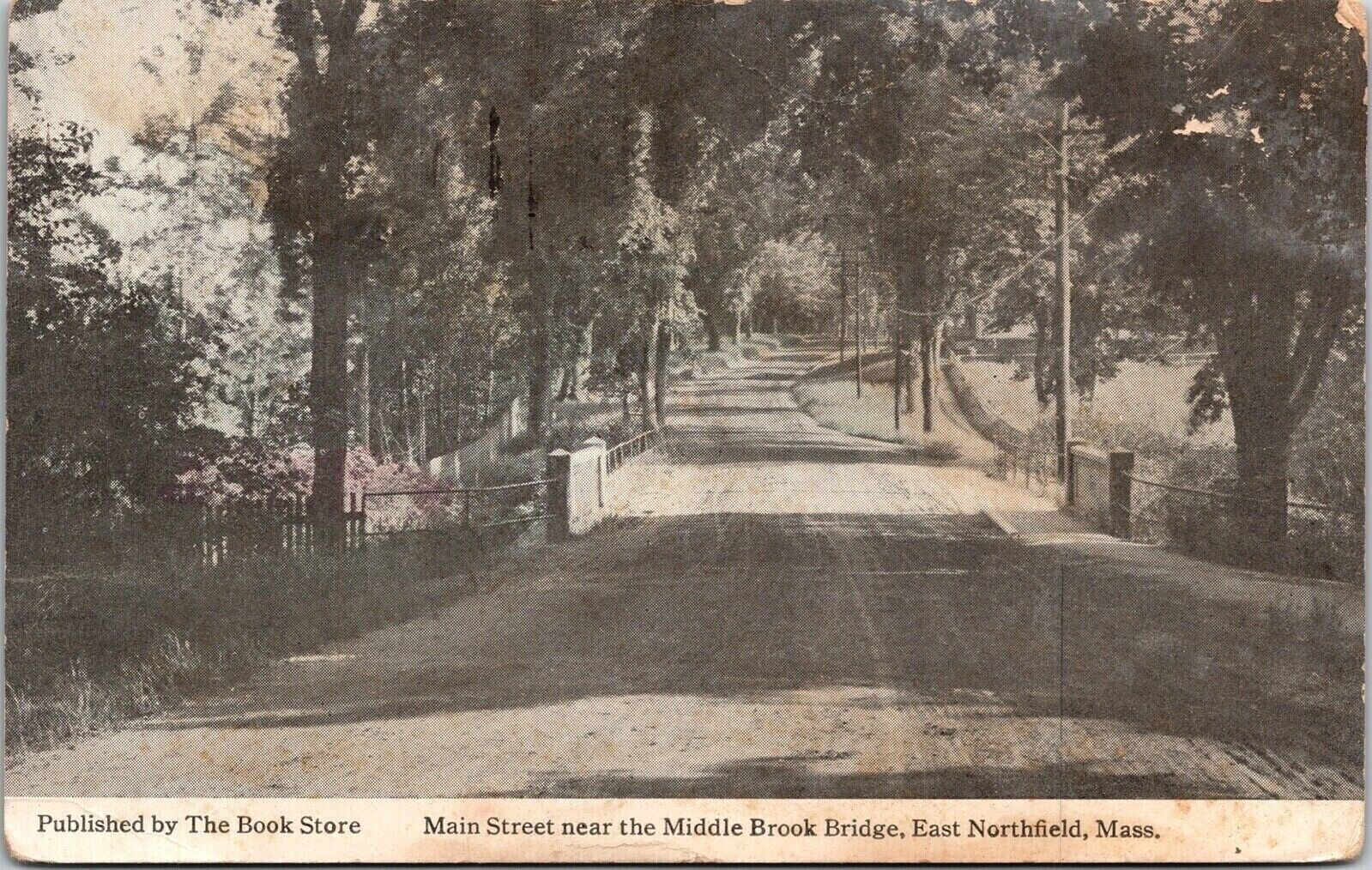 Main Street Middle Brook Bridge East Northfield Mass Road WB Cancel Postcard