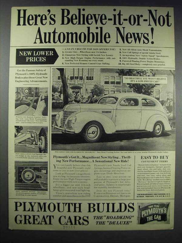1939 Plymouth Roadking Two-Door Touring Sedan Ad